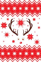 Retro nordic pattern with deer in red and white colors