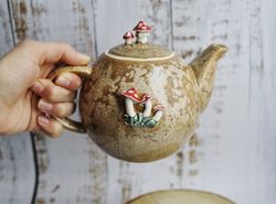 Mushroom teapot amanita 735ml, handmade ceramic kettle 25oz, fairy teapot, forest teapot for gift, merry mushroom.