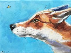 Fox & Bee Painting Original Animal Art Woodland Canvas Wall Art Impressionism MADE TO ORDER