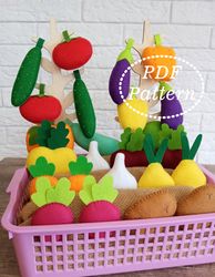 Felt Garden PDF Pattern, Vegetable Garden Play Set, Pretend Play, Toy Farmer Market Set