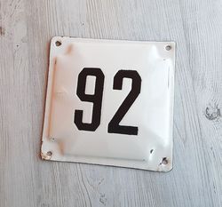 Street address number sign 92 - house enamel metal vintage number plaque