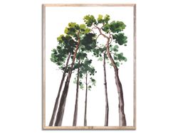 Pine Tree Art Print Evergreen Tree Watercolor Painting Big Tree Wall Art Green and Brown Nature Poster