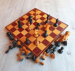Wooden Soviet chess set middle-sized - 1960s vintage chess set USSR