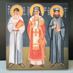 St. Justin (Popovich), St. Nicholas (Velimirovich), priest-confessor Barnabas (Nastic) | Icon on a wood 30x32x2.8 cm,