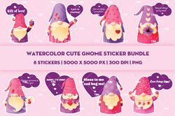 Watercolor Cute Gnome Sticker Bundle