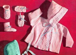 Vintage Knitting Pattern PDF Baby Matinee Jacket Cardigan Beanie Hat Mittens and Booties PDF Instant Digital
