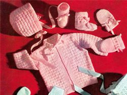 Vintage Knitting Pattern Baby Boy Girl Pram Set Cardigan Bonnet Mittens Booties Knitting Pattern