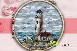 Lighthouse small cross stitch pattern PDF Nautical nursery decor Sea lighthouse Marine embroidery needlepoint