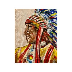 Native American Painting Original Art  Canvas Native American Tribe Wall Art Indian Art Original Acrylic Painting 16X20