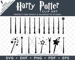 Harry Potter Clip Art PDF EPS SVG DXF PNG - Magic Wands Bundle Plus FREE Logo and Font!