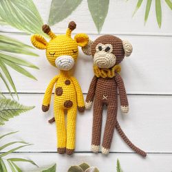 crochet patterns, amigurumi pattern, crochet giraffe pattern, crochet monkey pattern, crochet animals