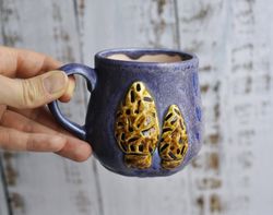 Morel mushroom mug handmade ceramic, small morel mushroom cup 8 oz, goblincore, cottagecore, morel coffee mug 250 ml.
