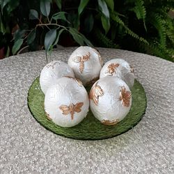 white with gold decorative balls for bowl vase filler balls set of 5 balls for decor table decor gift for home