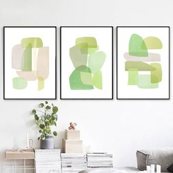 Green Abstract Art Printable Art 3 Piece Prints Abstract Geometric Green Gray Wall Art Large Poster Abstract Triptych