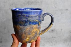 Drip glaze mug 400ml, purple ceramic handle mug, large cappuccino cup 14oz, handmade coffee mug, violet pottery mug.