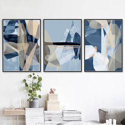 Blue Abstract Print Set Of 3 Triptych Modern Art Abstract Posters 3 Piece Wall Art Downloadable Prints Interior Decor