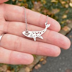 Whale pendant, Steel jewelry, Sea animal necklace