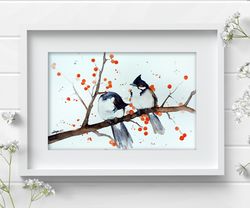 Black-throated jay 8x11 inch original watercolor bird painting birds art by Anne Gorywine