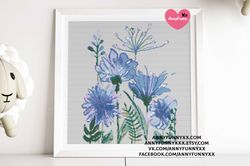 Blue wildflower Cross stitch pattern Beautiful embroidery design DIY Flower gift Simple Do it yourself cottagecore