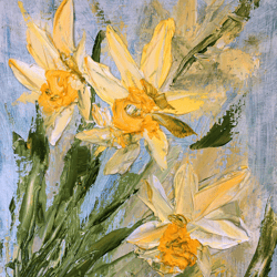 Daffodils Painting Original Art Spring Narcissus Flowers Art Floral Artwork 8 by 6