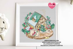 Hygge cottage cross stitch pattern PDF House decor Craft project DIY Christmas holiday cute Chart embroidery Printable