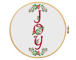 Christmas JOY cross stitch pattern in folk style, easy beginner cross stitch PDF pattern
