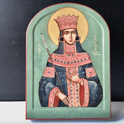 Saint Elena of Serbia | Serigraph wooden icon with arch | Size: 12 x 9 x 2 cm