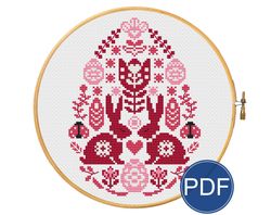 Easter egg red white for cross stitch pattern in folk style, easy beginner cross stitch PDF pattern