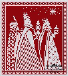 Three Wise Men Vintage Cross Stitch Pattern PDF Monochrome embroidery