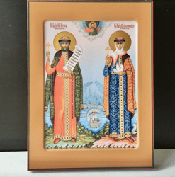 Saint Peter and Fevronia |  High quality serigraph icon on wood | Size: 24 x 18 x 2 cm (9 1/2"x 7")