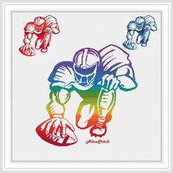 Cross stitch pattern sport football soccer player silhouette rainbow monochrome red blue counted crossstitch patterns