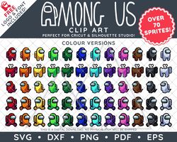 Among Us Game Clip Art Design SVG DXF PNG PDF - Over 70 Sprites Mega Bundle Plus FREE Logo & Font!