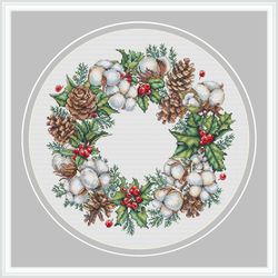 Wreath Cross Stitch Pattern Winter Cross Stitch Pattern Christmas Cross Stitch Pattern Cotton Cross Stitch Pattern