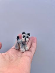 Miniature realistic schnauzer dog pet portrait dog sculpture dog replica dollhouse miniature handmade small plush animal