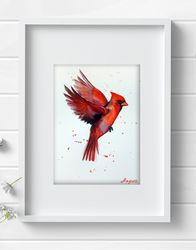 Flying Red Cardinal 8x11 inch original watercolor bird painting art by Anne Gorywine