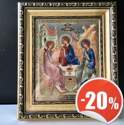 The Holy Trinity - Andrei Rublev | High quality lithography icon decorated with rhinestones | Size:  8,3" x 7"