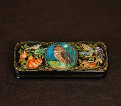 Wildlife lacquer box animals hand-painted interior home gift