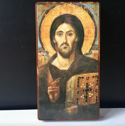 Christ Pantocrator icon | Print mounted  on wood | Made in Russia | Size:  7,5" x 4 "x 0,8"