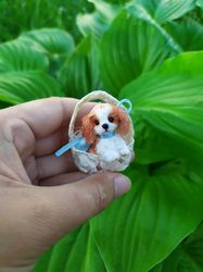 Miniature King Charles Spaniel puppy ooak dog pet friend for doll custom figurine dollhouse miniatures handmade crochet