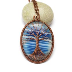 Agate Tree Of Life Pendant Necklace Handmade Wire Wrapped Jewelry Positive Energy Necklace Birthday Gift For Woman