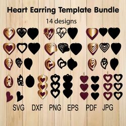 Heart Earrings SVG Bundle, Valentine Earring Templates For Laser Cutting, Cricut, Silhouette Studio, Love Earring SVG