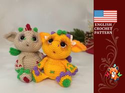 Crochet dragon amigurumi toy pattern in English pdf, Christmas fantastic animal souvenir diy