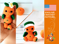 Orange fruits plush amigurumi pattern in English pdf. Pattern crochet funny food keychain for couple diy