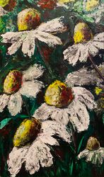 Daisy Painting Floral Original Art Camomile Wall Art 12 by 20 inches by Julia Bond