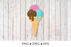 Colorful ice cream. Cartoon icecream cone sublimation