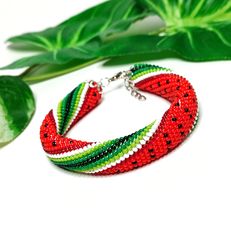 Watermelon bracelet Summer bead bracelet Crochet rope beaded bracelet for women