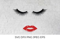 Eyelashes and red lips SVG cut file