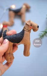 Dog PDF Sewing Pattern DIY Felt Plushie Christmas ornament Airedale terrier