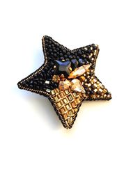Black star brooch, beaded brooch, embroidered brooch, space pin, star pin, brooch pin, handmade brooch, gift for her