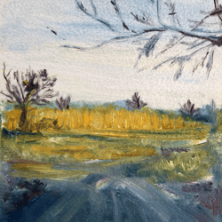 Landscape Painting Original Art Field Artwork Trees Art Oil Painting 8 by 6